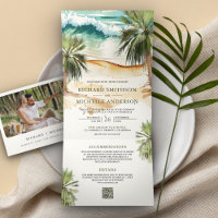 Tropical Watercolor Palm Beach QR Code Wedding