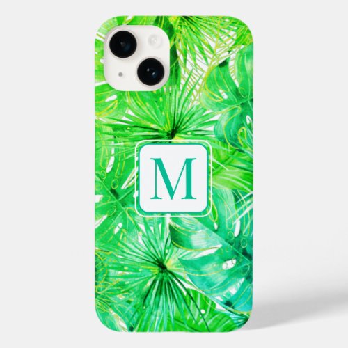 Tropical Watercolor Palm Botanical Monogrammed Case_Mate iPhone 14 Case