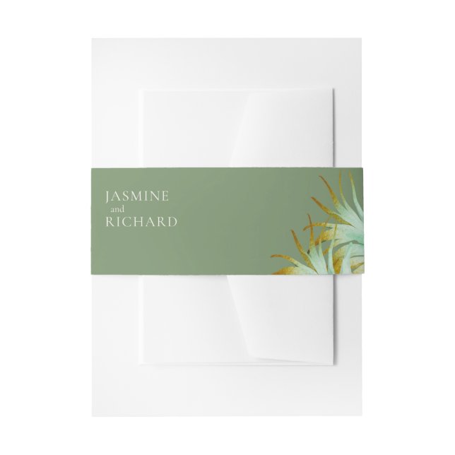 Tropical Watercolor Palm Destination Wedding Invitation Belly Band (Front Example)