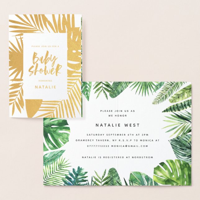 Tropical watercolor palm leaf baby shower invite (Display)