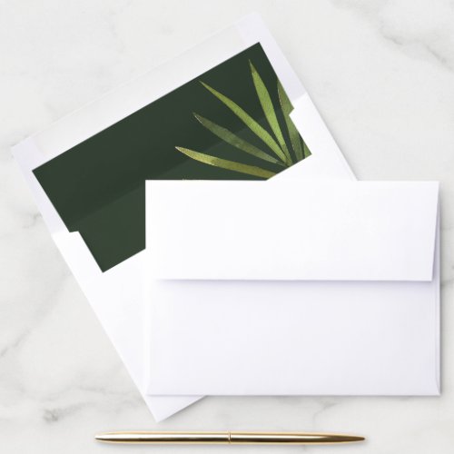 Tropical Watercolor Palm Leaf on Deep Green Envelope Liner