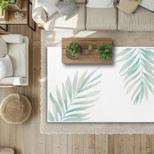 Tropical Watercolor Palm Leaves Area Rug