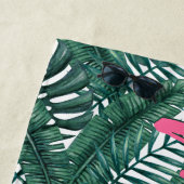 Tropical Watercolor Palm Leaves Custom Pink Name Beach Towel (In Situ)