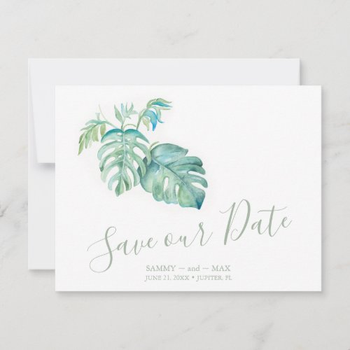 Tropical Watercolor Palm Leaves Save the Date