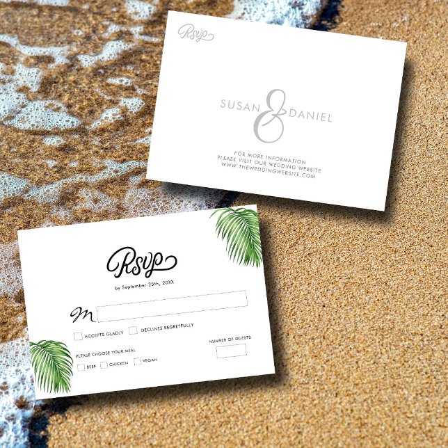Tropical Watercolor Palm Leaves Wedding RSVP Card (Creator Uploaded)