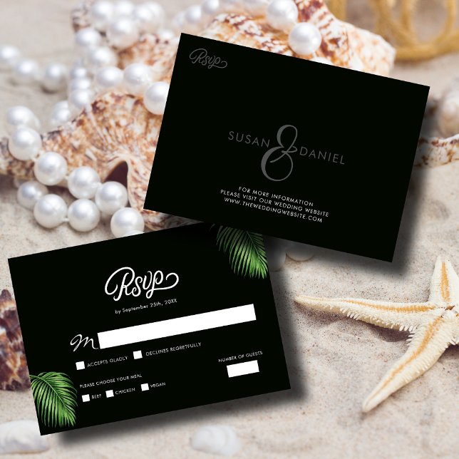 Tropical Watercolor Palm Leaves Wedding RSVP Card (Creator Uploaded)