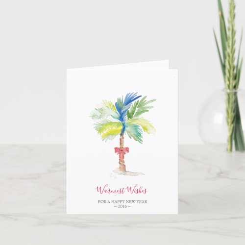 Tropical Watercolor Palm Tree beach Christmas Card