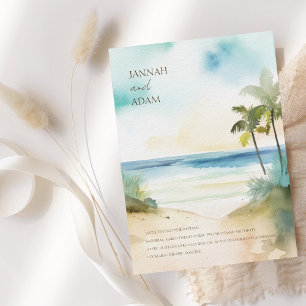 Tropical Watercolor Palm Tree Beach Wedding Invitation
