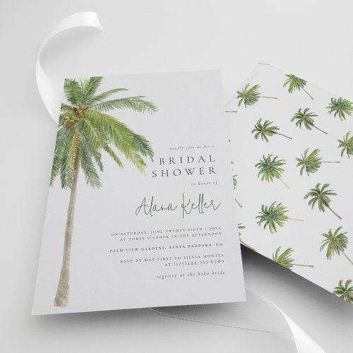 Tropical Watercolor Palm Tree Boho Bridal Shower Invitation