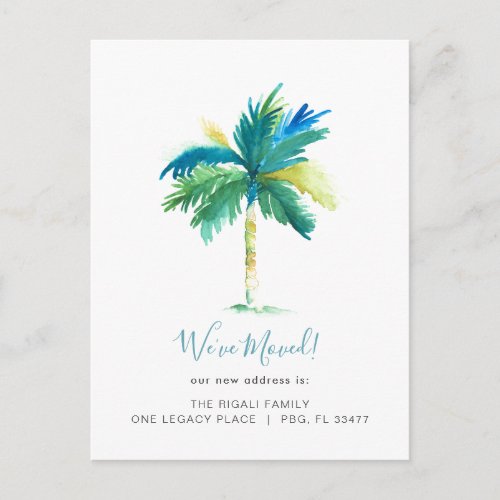 Tropical Watercolor Palm Tree Change of Address Announcement Postcard