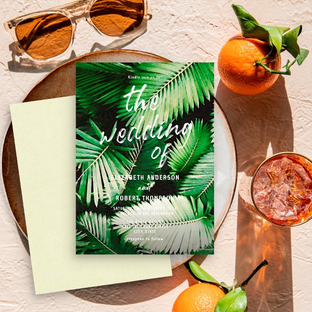Tropical Watercolor Palm Tree Destination Wedding Invitation (Creator Uploaded)