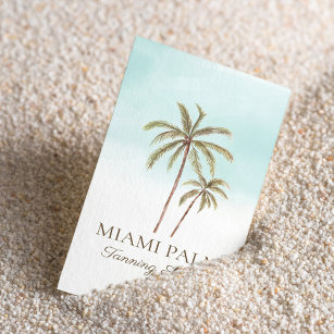 Tropical Watercolor Palm Tree Tanning Salon Business Card