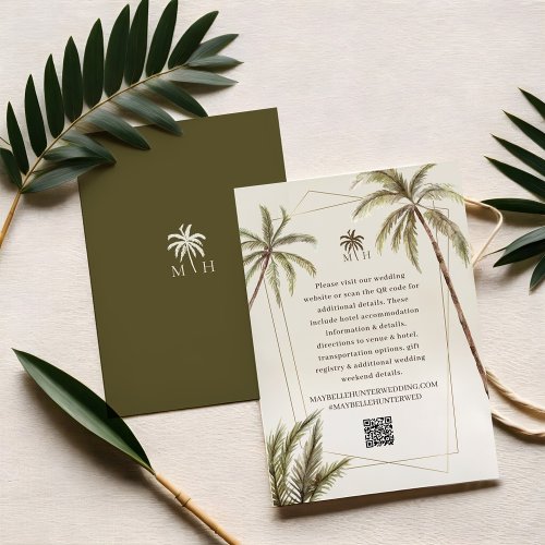 Tropical Watercolor Palm Trees Bohemian Wedding Enclosure Card