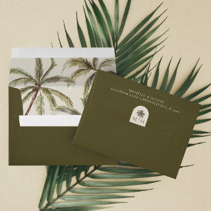 Tropical Watercolor Palm Trees Bohemian Wedding Envelope