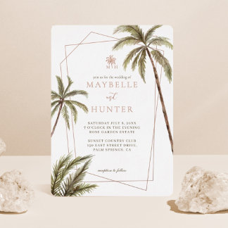 Tropical Watercolor Palm Trees Bohemian Wedding Foil Invitation