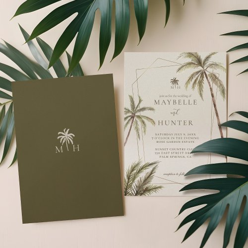 Tropical Watercolor Palm Trees Bohemian Wedding Invitation