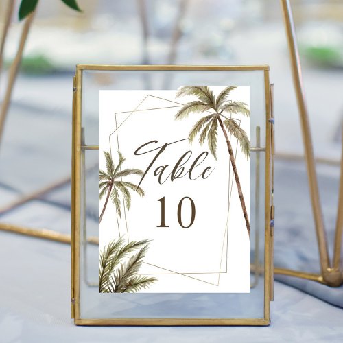 Tropical Watercolor Palm Trees Bohemian Wedding Table Number