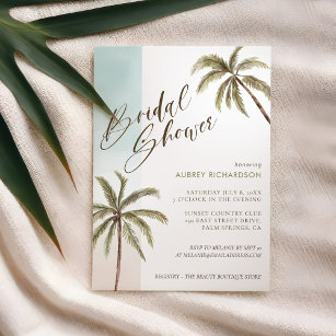 Tropical Watercolor Palm Trees Boho Bridal shower Invitation