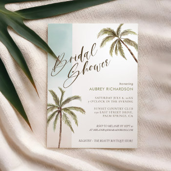 Tropical Watercolor Palm Trees Boho Bridal Shower Invitation by moodthology at Zazzle