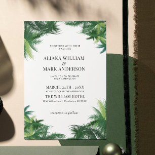 Tropical Watercolor Palm Trees Boho Wedding Invitation