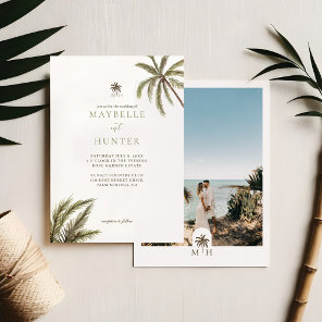 Tropical Watercolor Palm Trees Boho Wedding Photo Invitation
