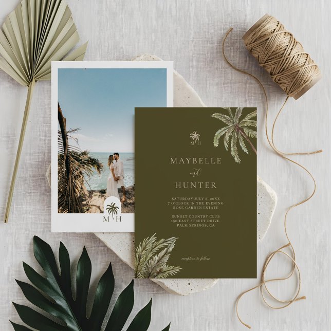 Tropical Watercolor Palm Trees Boho Wedding Photo Invitation (Tropical Watercolor Palm Trees Boho Wedding Photo Invitation)