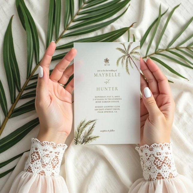 Tropical Watercolor Palm Trees Boho Wedding Vellum Invitations (Tropical Watercolor Palm Trees Boho Wedding Vellum Invitations)