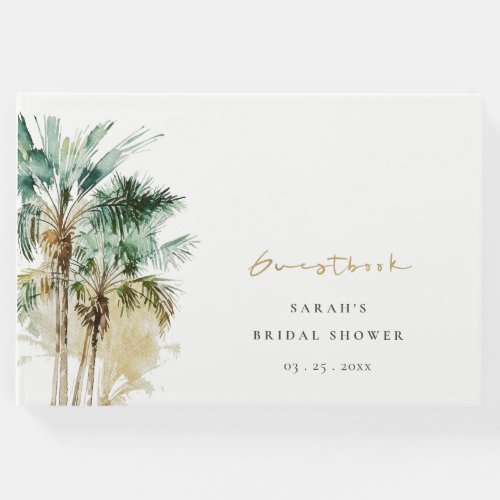 Tropical Watercolor Palm Trees Bridal Shower Guest Book