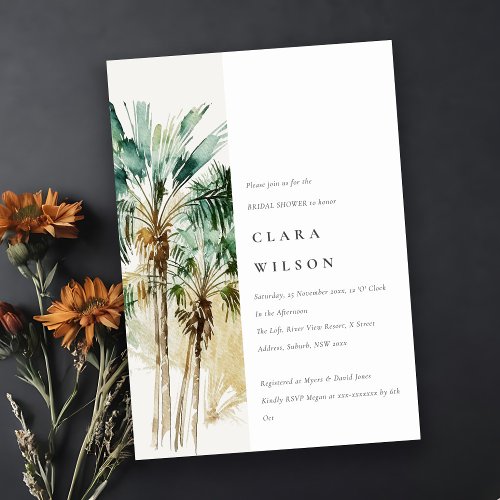 Tropical Watercolor Palm Trees Bridal Shower Invitation