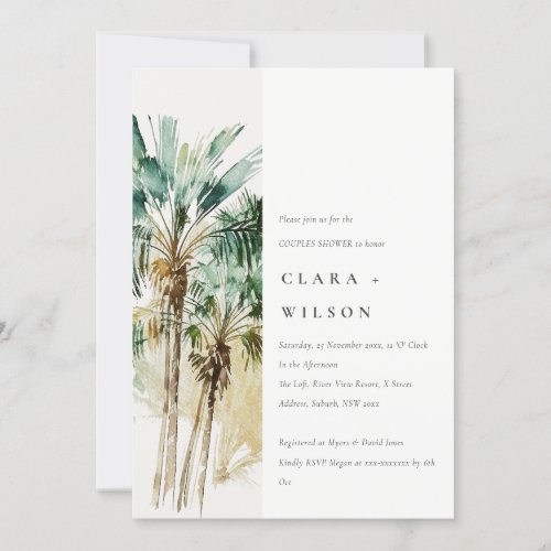 Tropical Watercolor Palm Trees Couples Shower Invitation