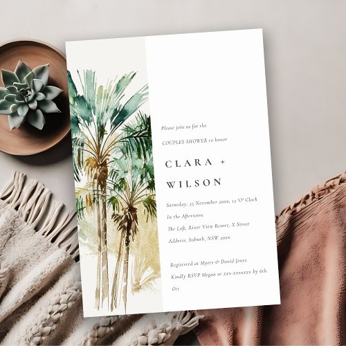 Tropical Watercolor Palm Trees Couples Shower Invitation