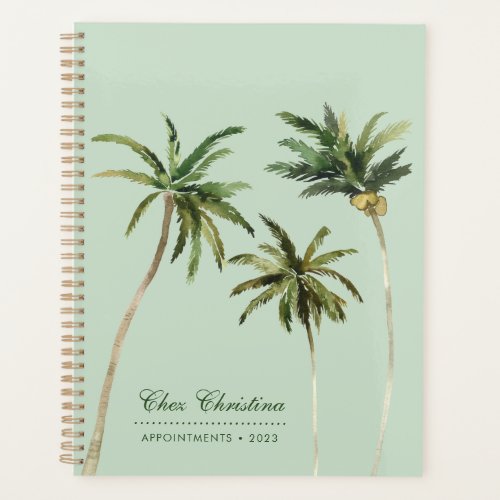 Tropical Watercolor Palm Trees Personalized Green Planner