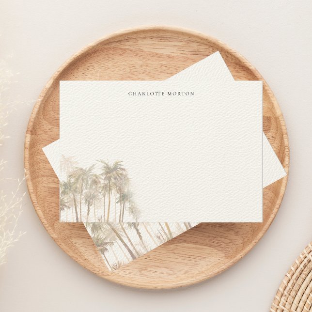 Tropical Watercolor Palm Trees Personalized Note Card (Tropical Palm Trees Beige Note Card)