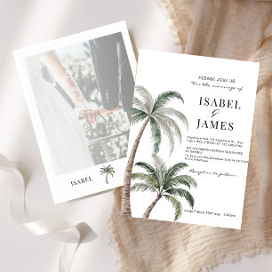 Tropical Watercolor Palm Trees Photo Boho Wedding Invitation