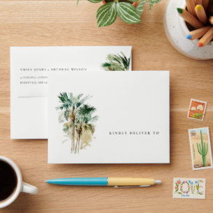 Tropical Watercolor Palm Trees Return Address Envelope