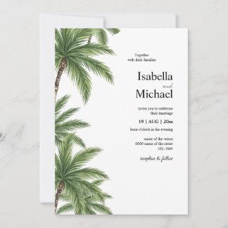Tropical Watercolor Palm Trees Wedding Invitation