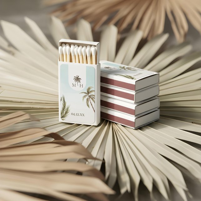 Tropical Watercolor Palm Trees Wedding Monogram Matchboxes (Tropical Watercolor Palm Trees Wedding Monogram Matchboxes)