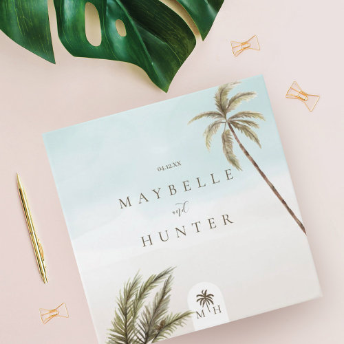 Tropical Watercolor Palm Trees Wedding Planner 3 Ring Binder
