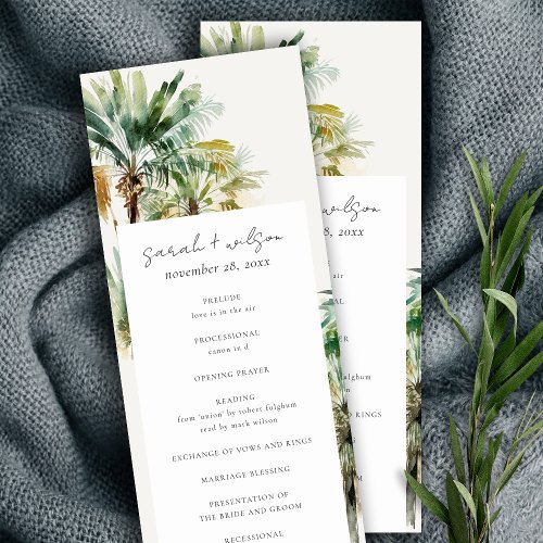 Tropical Watercolor Palm Trees Wedding Program