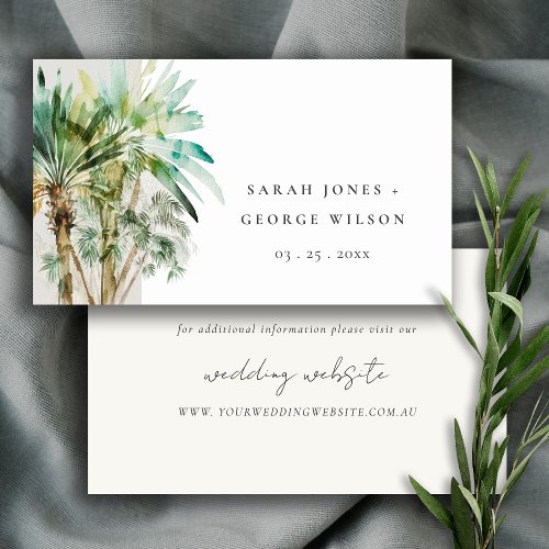 Tropical Watercolor Palm Trees Wedding Website Enclosure Card