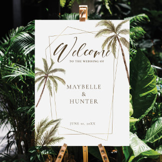 Tropical Watercolor Palm Trees Wedding Welcome Foam Board