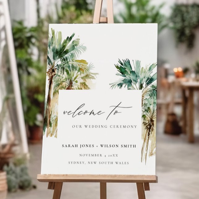  Tropical Watercolor Palm Trees Wedding Welcome Foam Board (Creator Uploaded)
