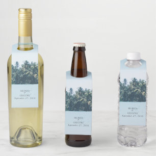 Tropical Watercolor Palms & Beach Wedding Bottle Hanger Tag
