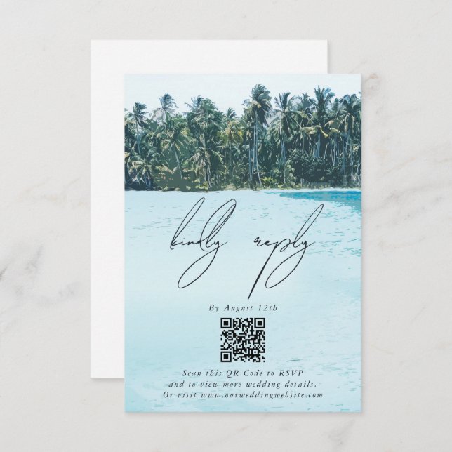 Tropical Watercolor Palms & Beach Wedding Enclosure Card (Front/Back)