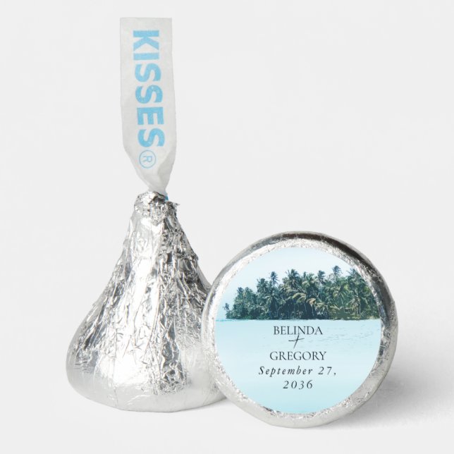 Tropical Watercolor Palms & Beach Wedding Hershey®'s Kisses® (Front)