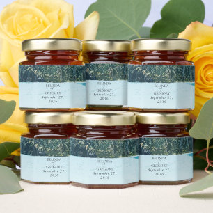 Tropical Watercolor Palms & Beach Wedding Honey Jar Favors