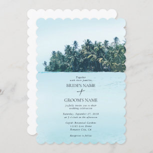 Tropical Watercolor Palms & Beach Wedding Invitation