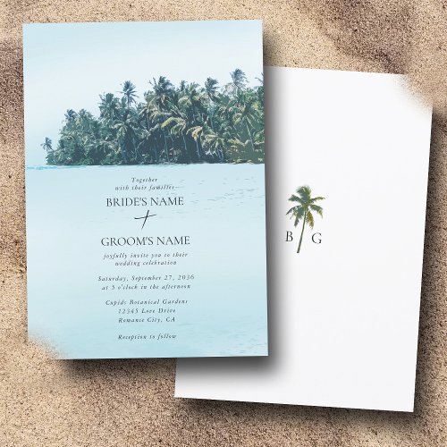 Tropical Watercolor Palms & Beach Wedding