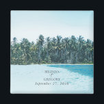 Tropical Watercolor Palms & Beach Wedding Magnet<br><div class="desc">A beautiful watercolor tropical palms and beach wedding design. A unique design featuring palm trees, tropical beach landscape as the background. A modern Summer destination wedding design with palm trees and modern Boho color tones. An elegant wedding magnet favor design with modern elements. Matching wedding invitations and other stationery items...</div>