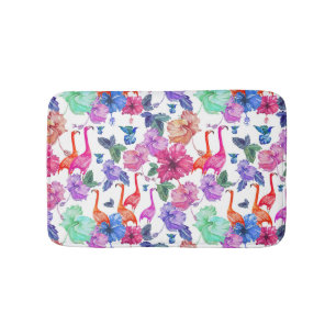 Tropical Watercolor Pattern Bathroom Mat